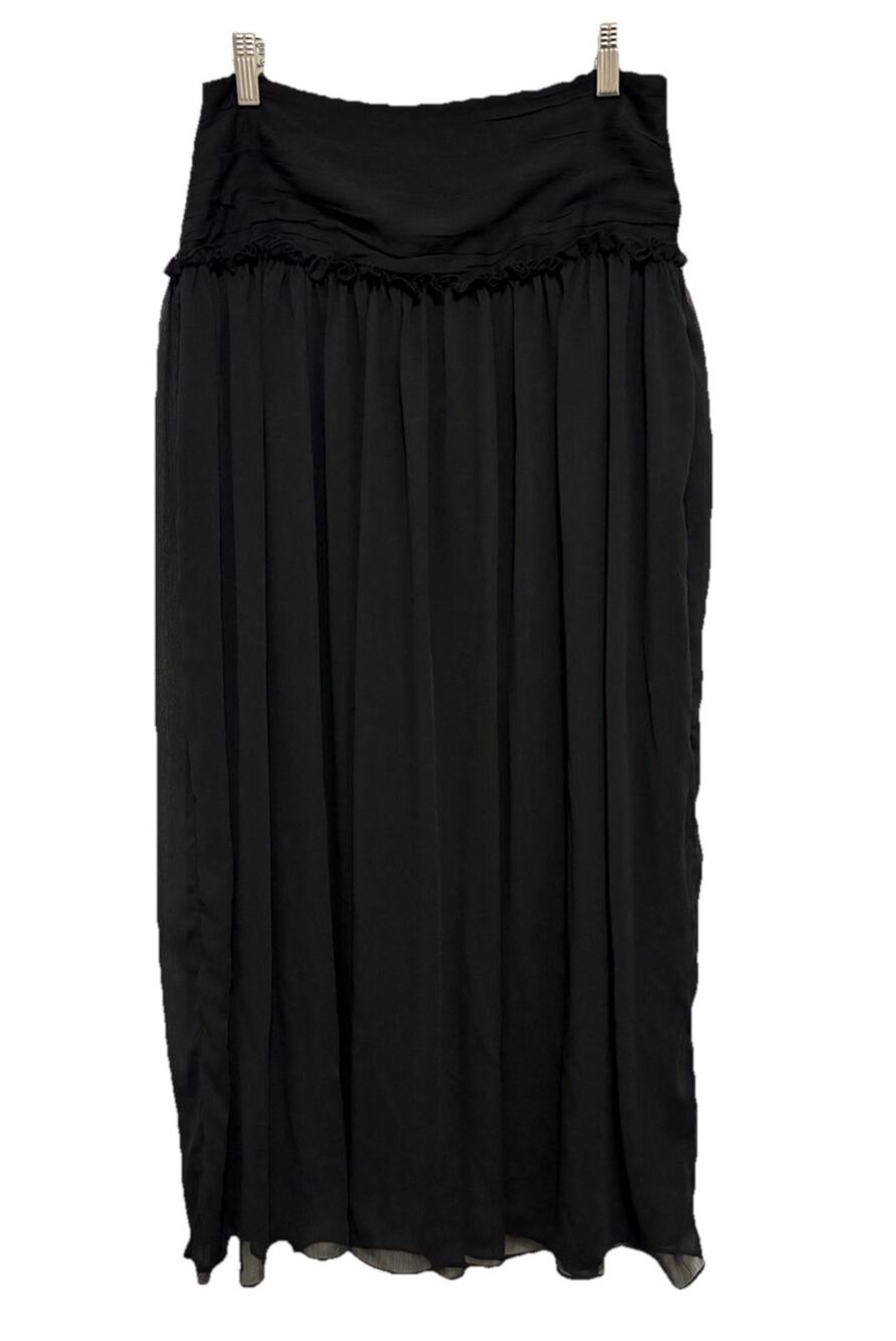Future Collective Black Sheer Maxi Skirt Size 4 Ruched Ruffle Romantic